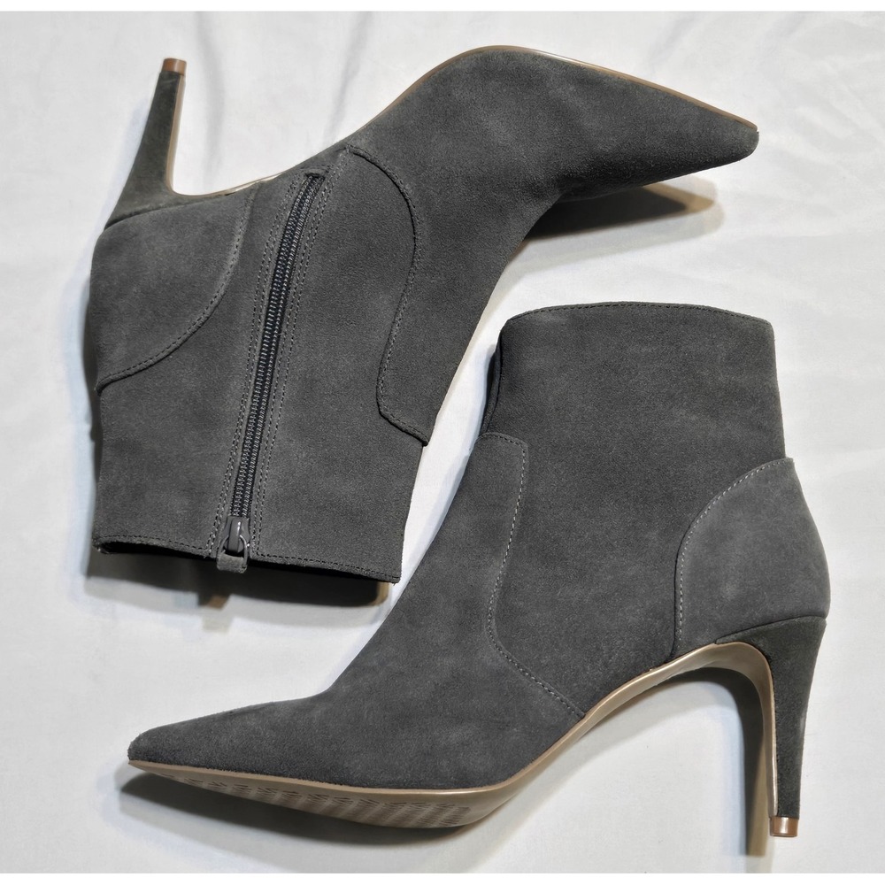 Violet & Red Quintin Womens Grey Suede Leather Zip Ankle Boots 3" Heels 8.5M